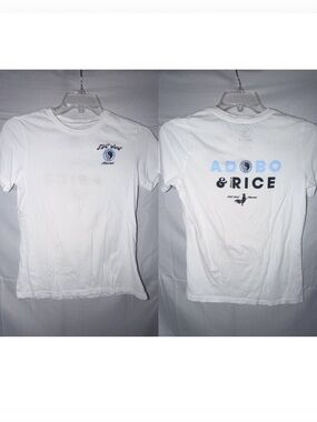 T&C Surf Hawaii with Adobo & Rice graphic white tshirt